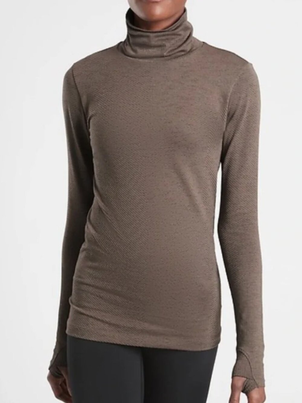 Athleta Flurry Blizzard Shine Turtleneck Long Sleeve Active Top Coffee Brown M